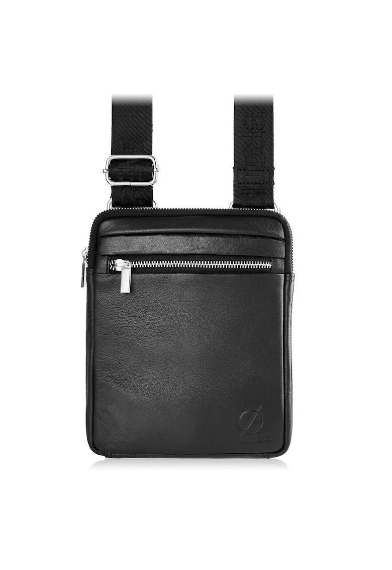 Geanta din piele - Brodrene - Postasi - G-02 - pentru barbati - pe umar - 18 x 23 x 5 cm - Negru