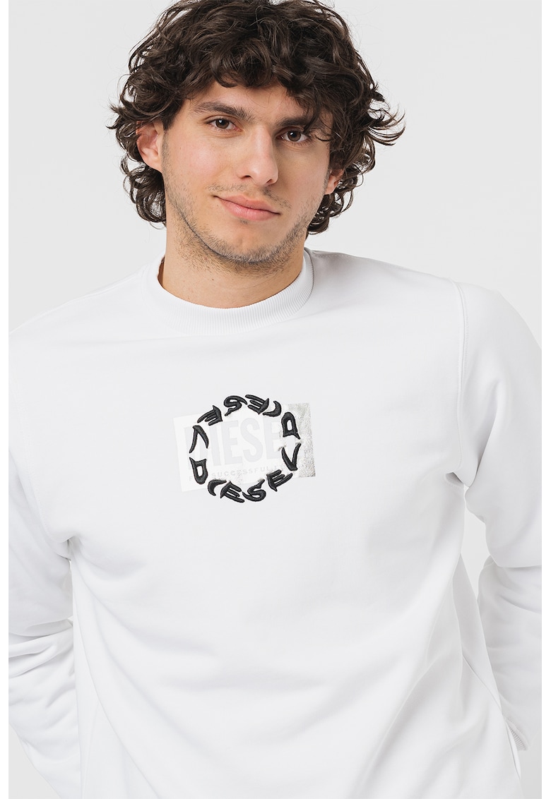 Bluza sport cu logo rotund brodat - Alb/Negru/Argintiu