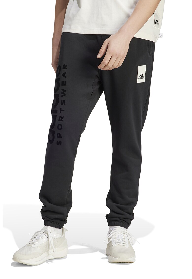 Pantaloni sport cu snur si imprimeu logo adidas Performance