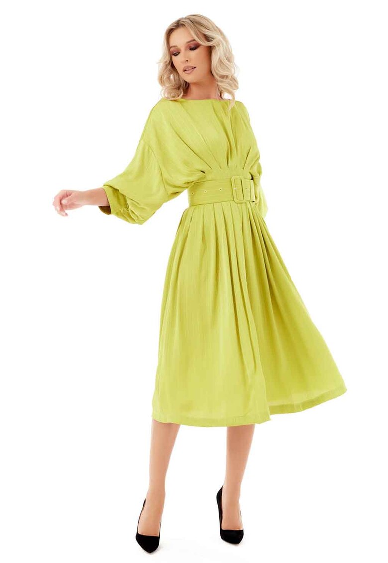 Rochie midi evazata cu maneci cazute
