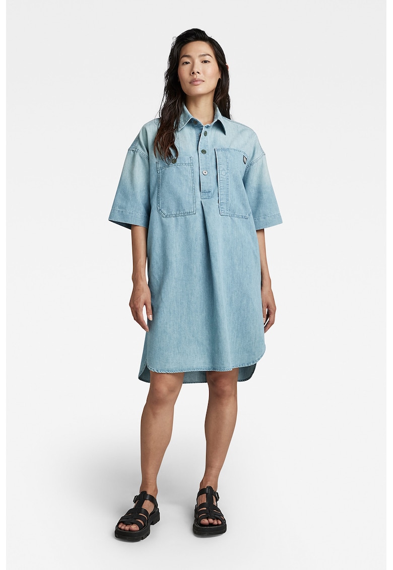 Rochie-camasa din denim cu buzunare aplicate