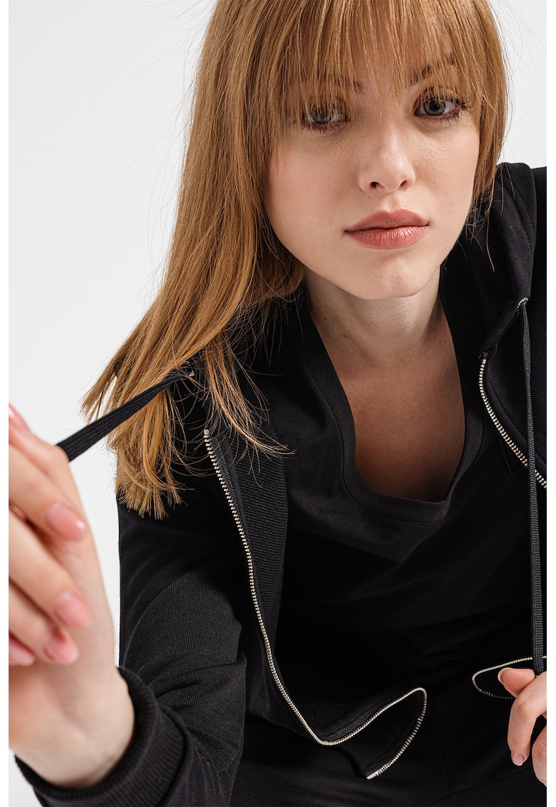 Hanorac cu fermoar si maneci raglan - Negru