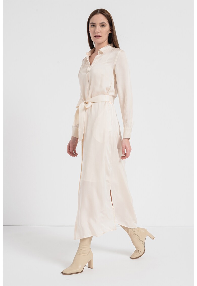 Rochie-camasa de satin cu un cordon in talie