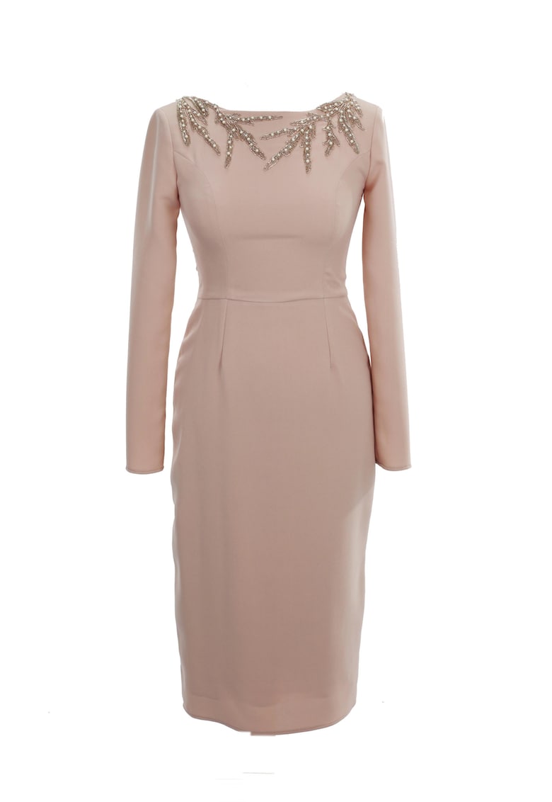 Rochie midi cu broderie AZALEE - Roz pudrat