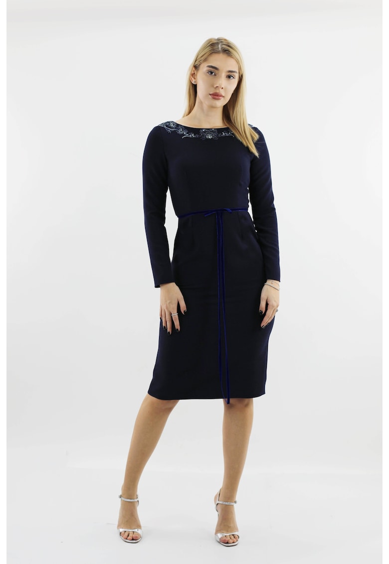 Rochie midi cu broderie AZALEE - Bleumarin