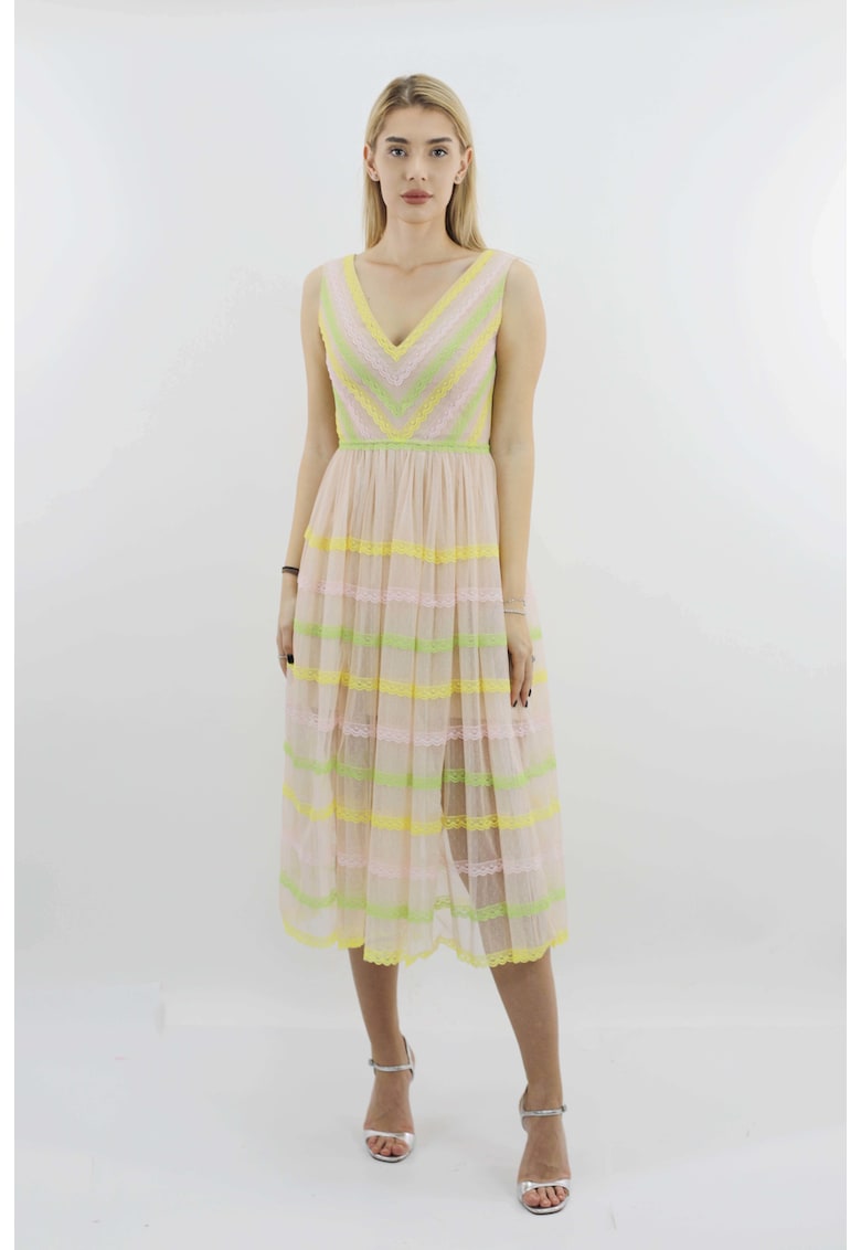 Rochie midi de seara din tul si dantela ENID - Roz deschis