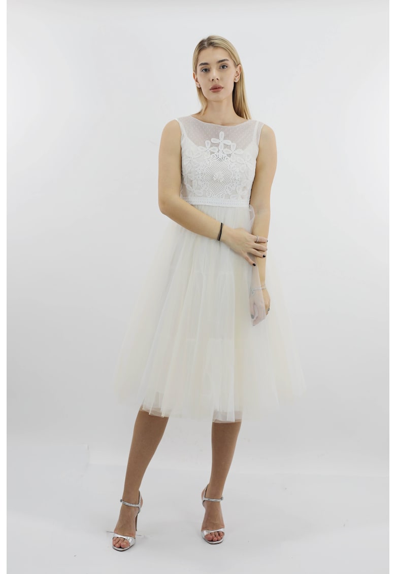 Rochie midi din tul alb si nude LIA