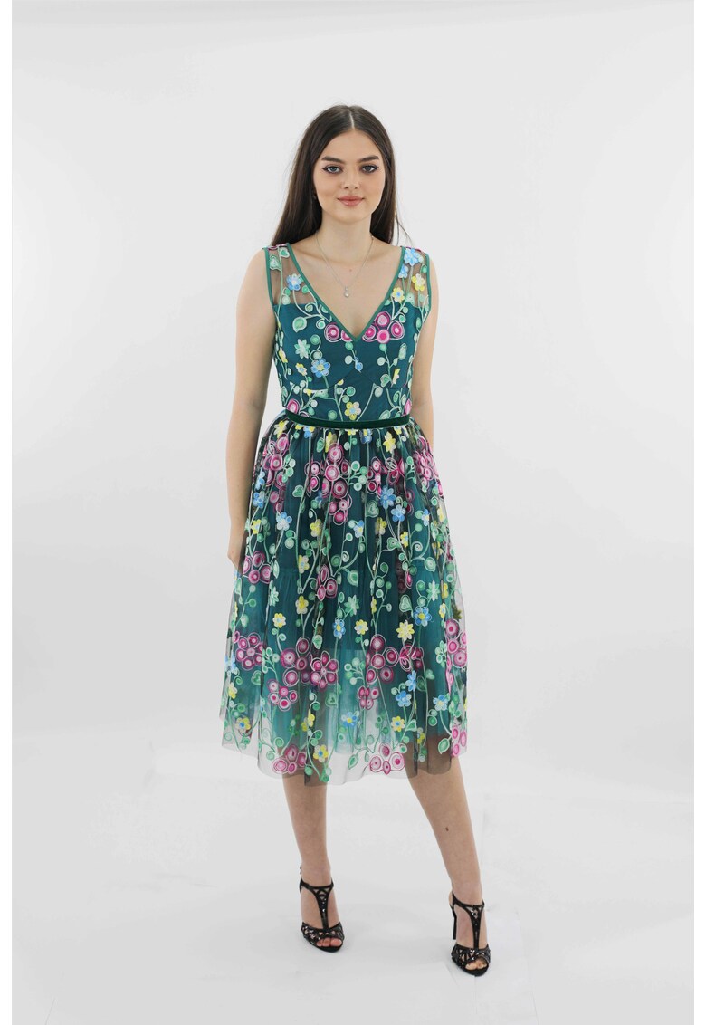 Rochie de seara midi din broderie colorata MIRU