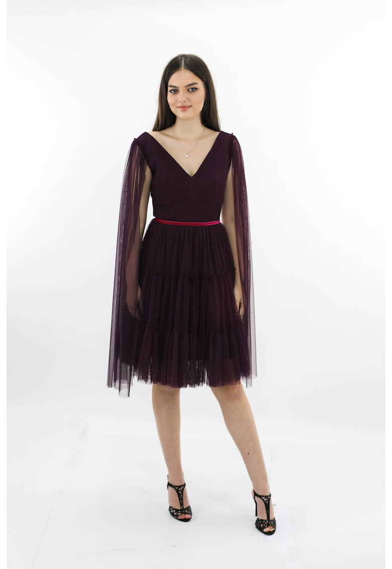 Rochie de seara midi din tul cu centura DARINNA - Violet pruna