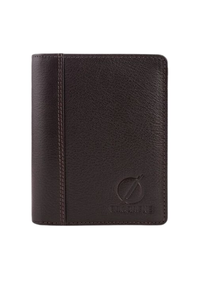 Portofel din piele naturala - Brodrene - G-06L - pentru barbati - 10 x 13 x 2 cm - Maro inchis