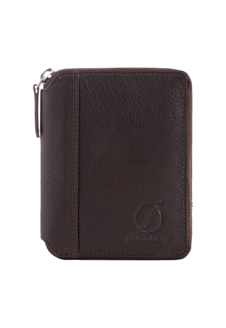 Portofel din piele naturala - Brodrene - G-05L - pentru barbati - 10 x 13 x 2 cm - Maro inchis