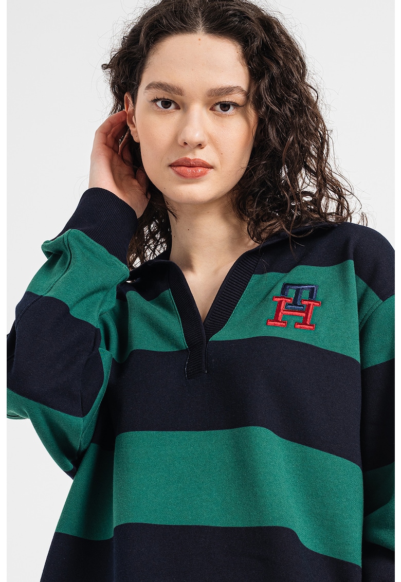 Раиран пуловер с яка и лого