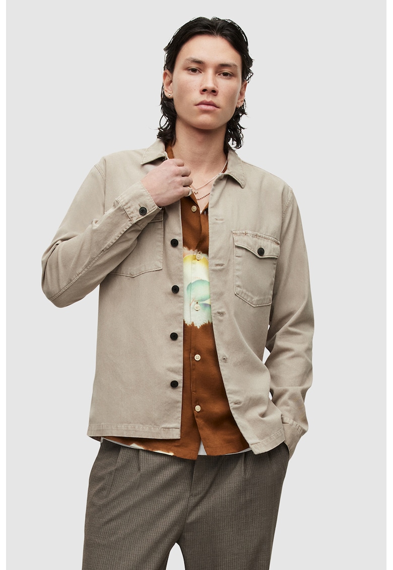 Jacheta-camasa din bumbac cu buzunare pe piept AllSaints