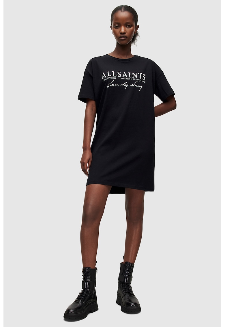 AllSaints Рокля тип тениска с лого и паднали ръкави за Жени AllSaints Рокля тип тениска с лого и паднали ръкави за Жени