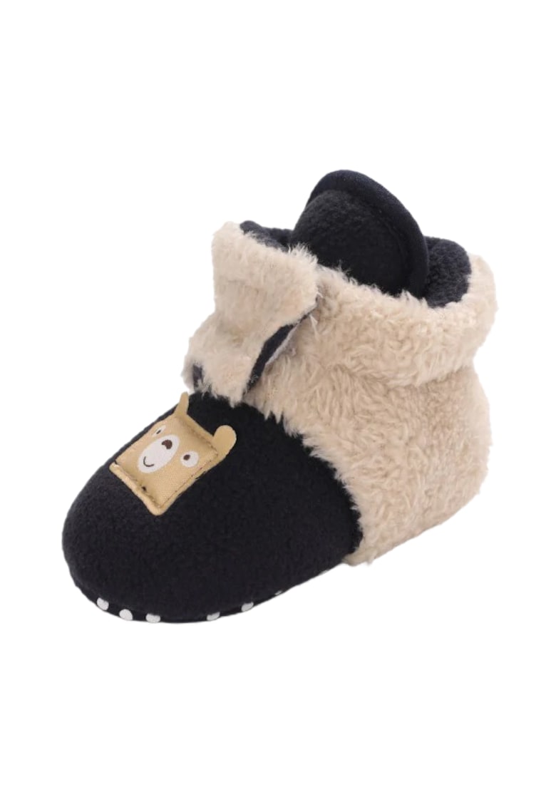 Cizme Plusate Teddy - Peste glezna - Baieti/ Fete - Negru/ Crem