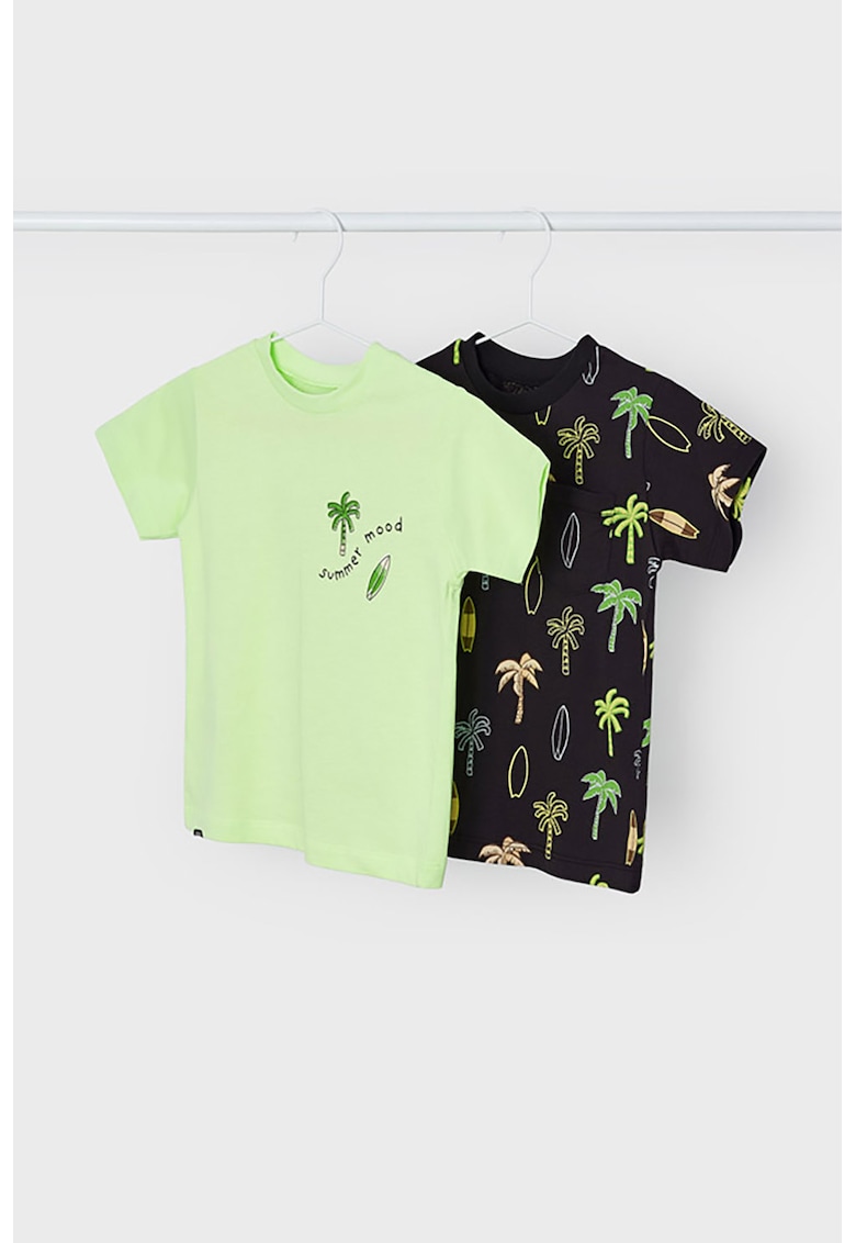 Tricou cu model si maneci cu volane - Negru/Verde lime