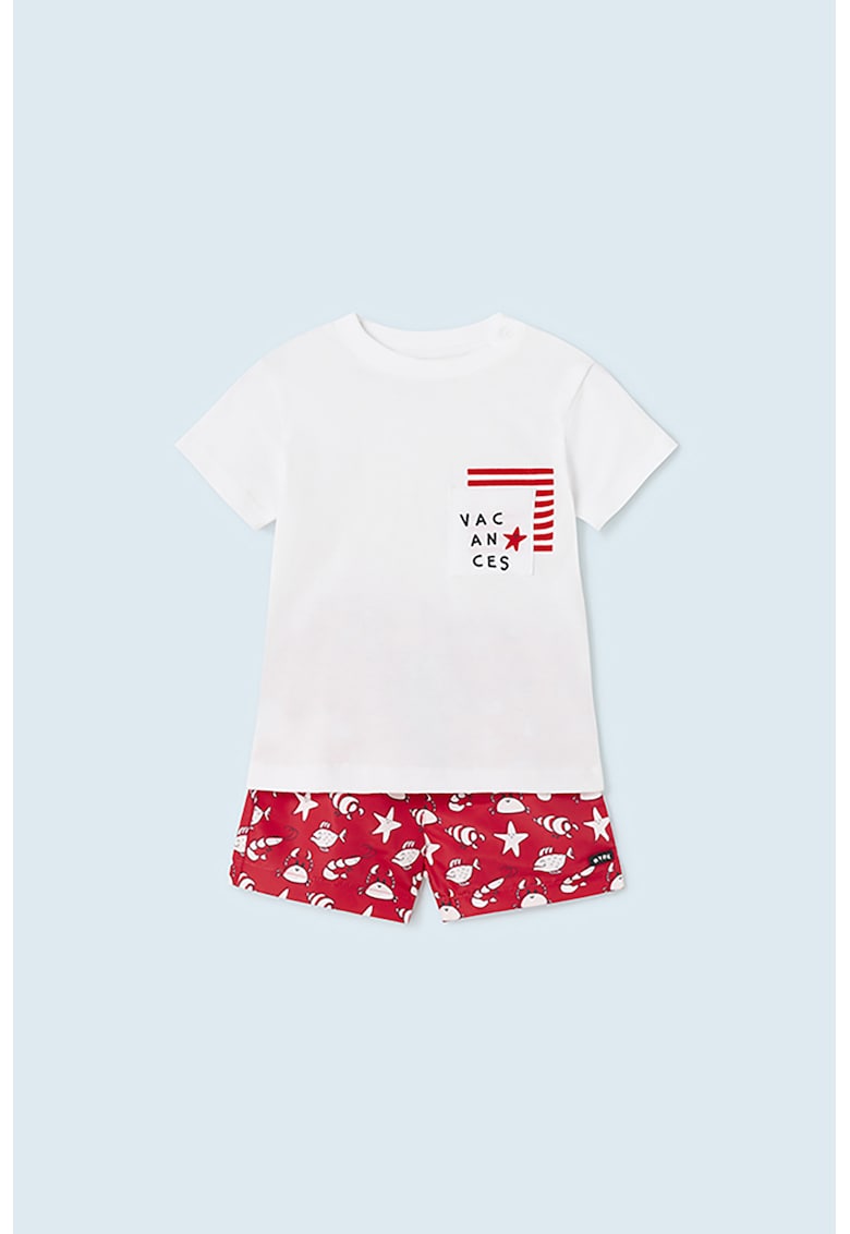 Set de pantaloni scurti si tricou cu imprimeu - 2 piese