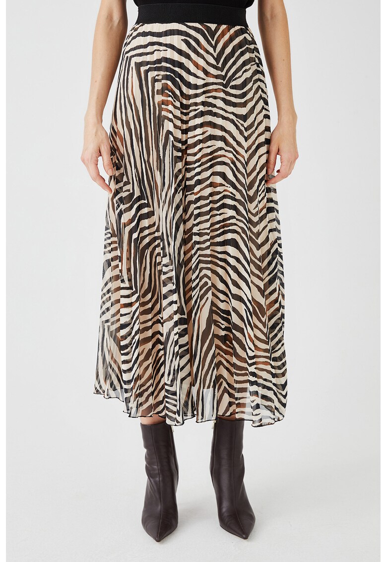 Fusta midi cu pliuri si animal print