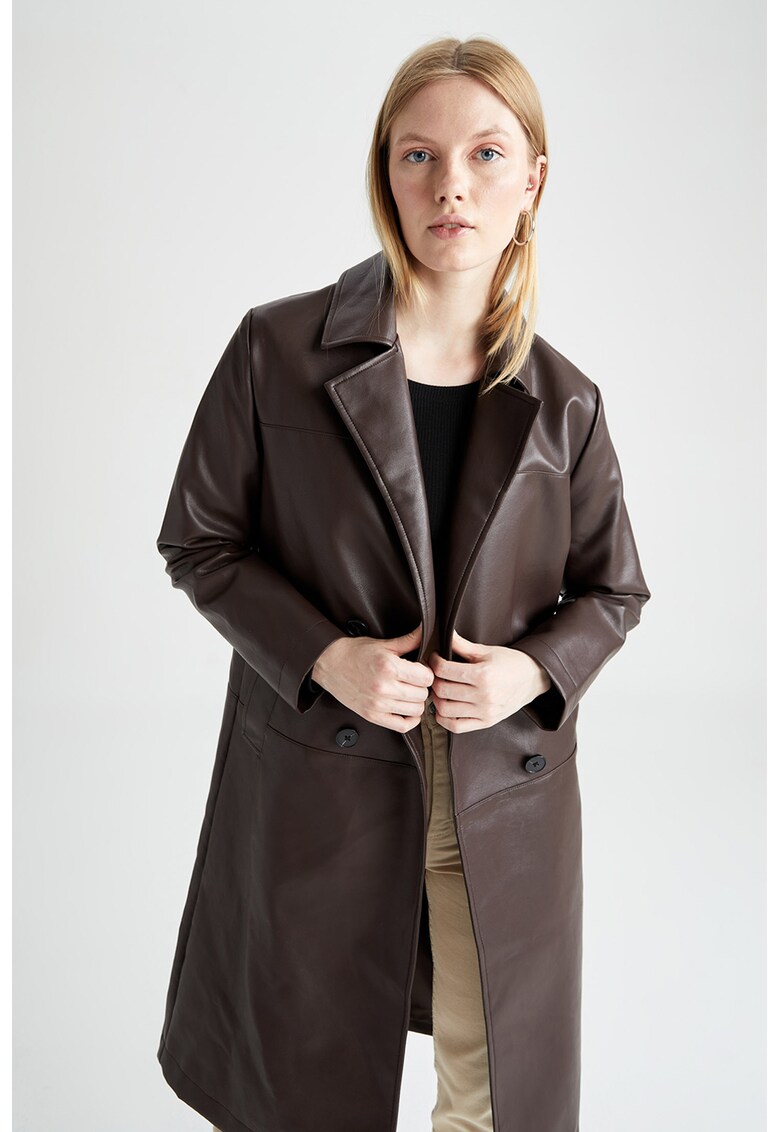 Trenci relaxed fit din piele ecologica