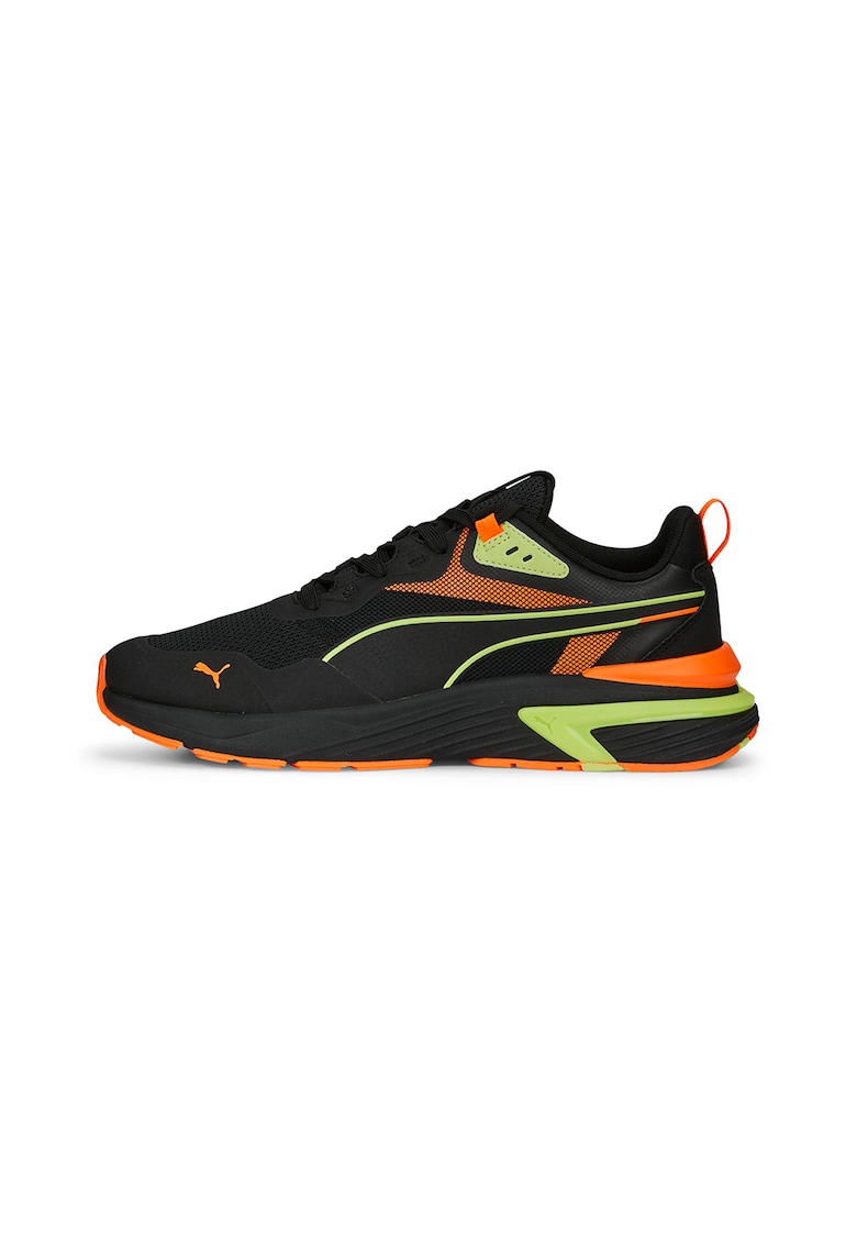 Pantofi sport de plasa cu garnituri de piele ecologica Supertec - Negru/Portocaliu/Verde lime