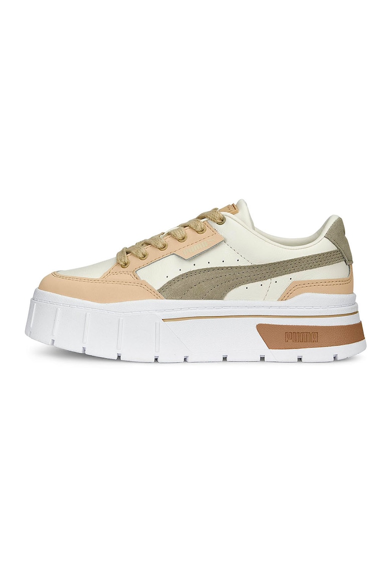 Pantofi sport flatform cu insertii din piele intoarsa Mayze Stack Luxe - Portocaliu persan/Crem