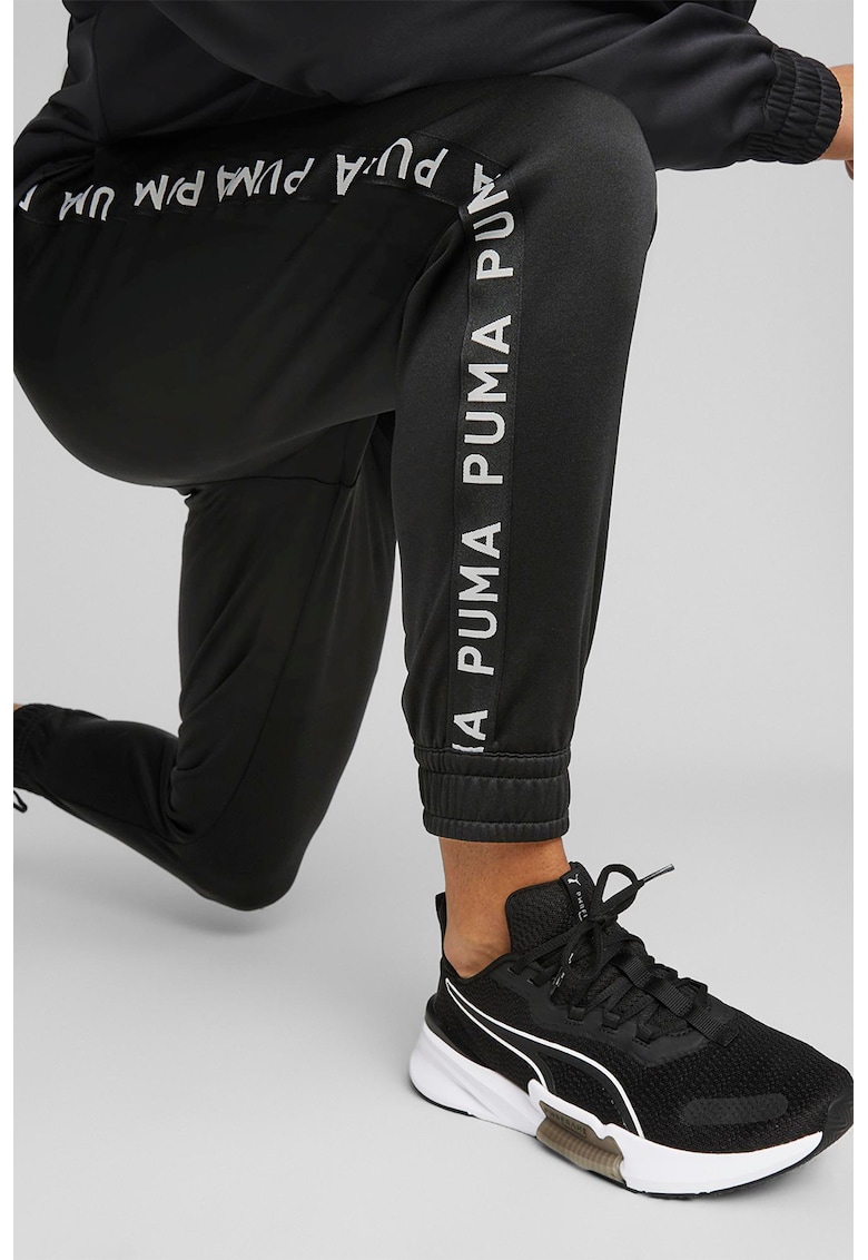 Pantaloni cu snur de ajustare si benzi logo pentru antrenament