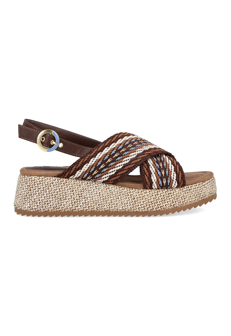 Sandale wedge de piele ecologica si material textil