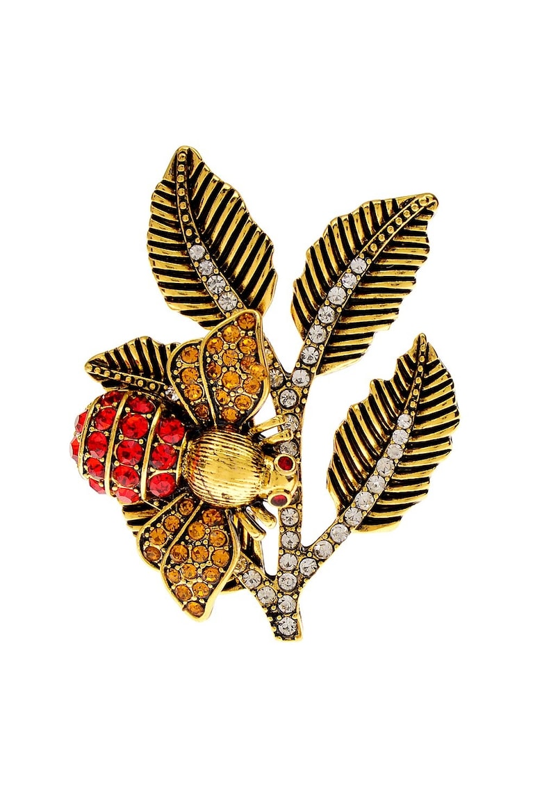 Brosa aurie - forma de frunze cu bondar si pietre - Mathia C5 -