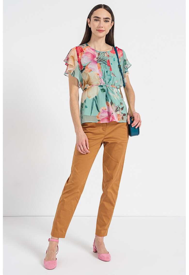 Bluza cu imprimeu floral si maneci cu volane Bluză
