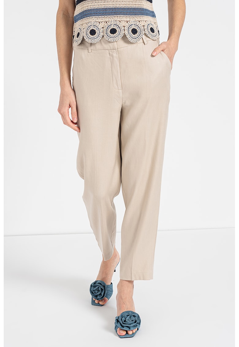 Pantaloni crop din amestec de in