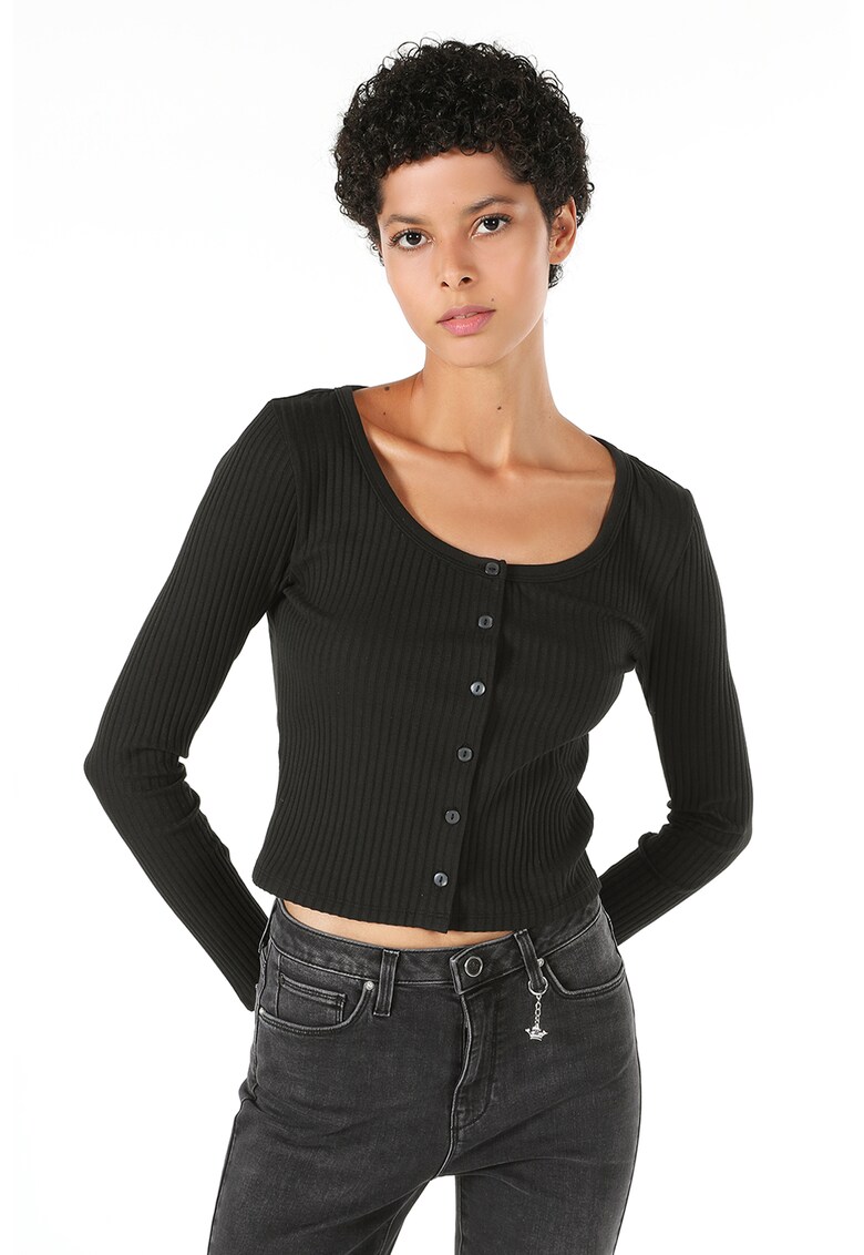 Bluza crop cu aspect striat