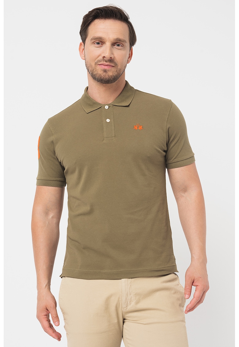 Tricou polo slim fit cu detalii brodate Ray