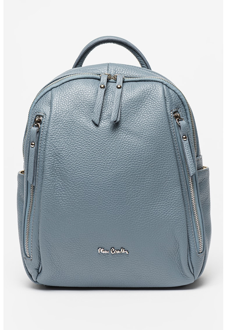 Rucsac din piele cu buzunare exterioare - Albastru prafuit