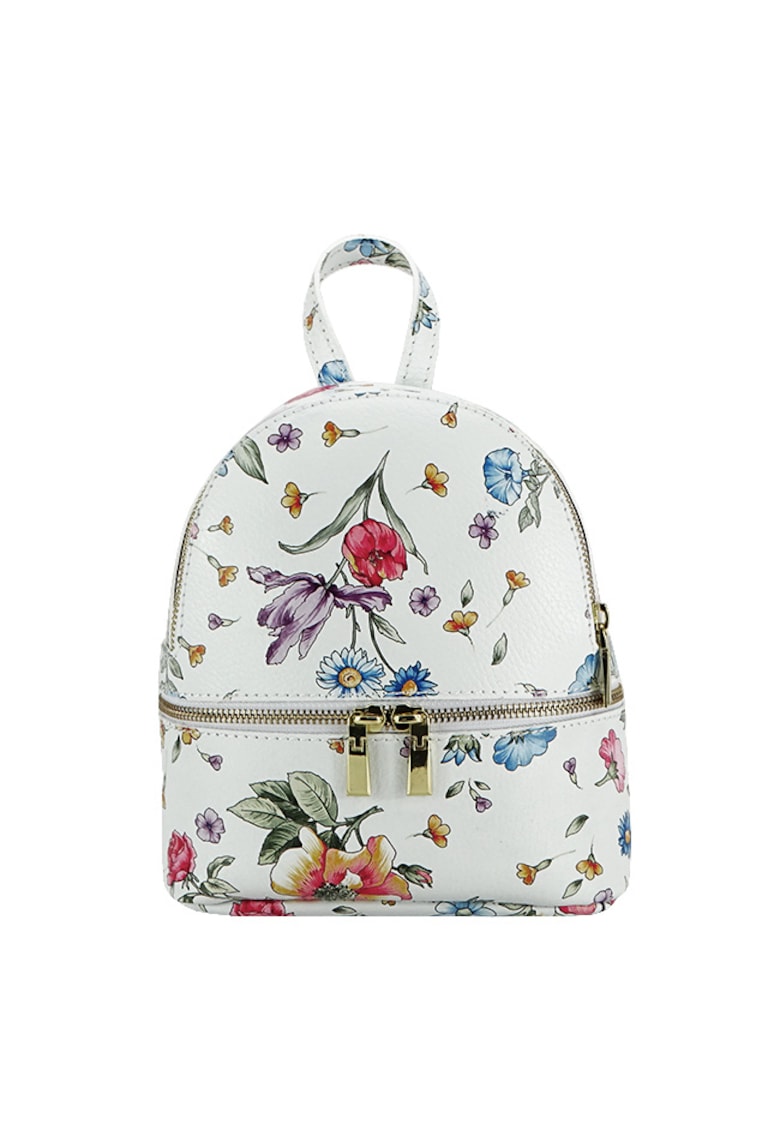 Rucsac din piele naturala cu imprimeu floral Ana 122 12148