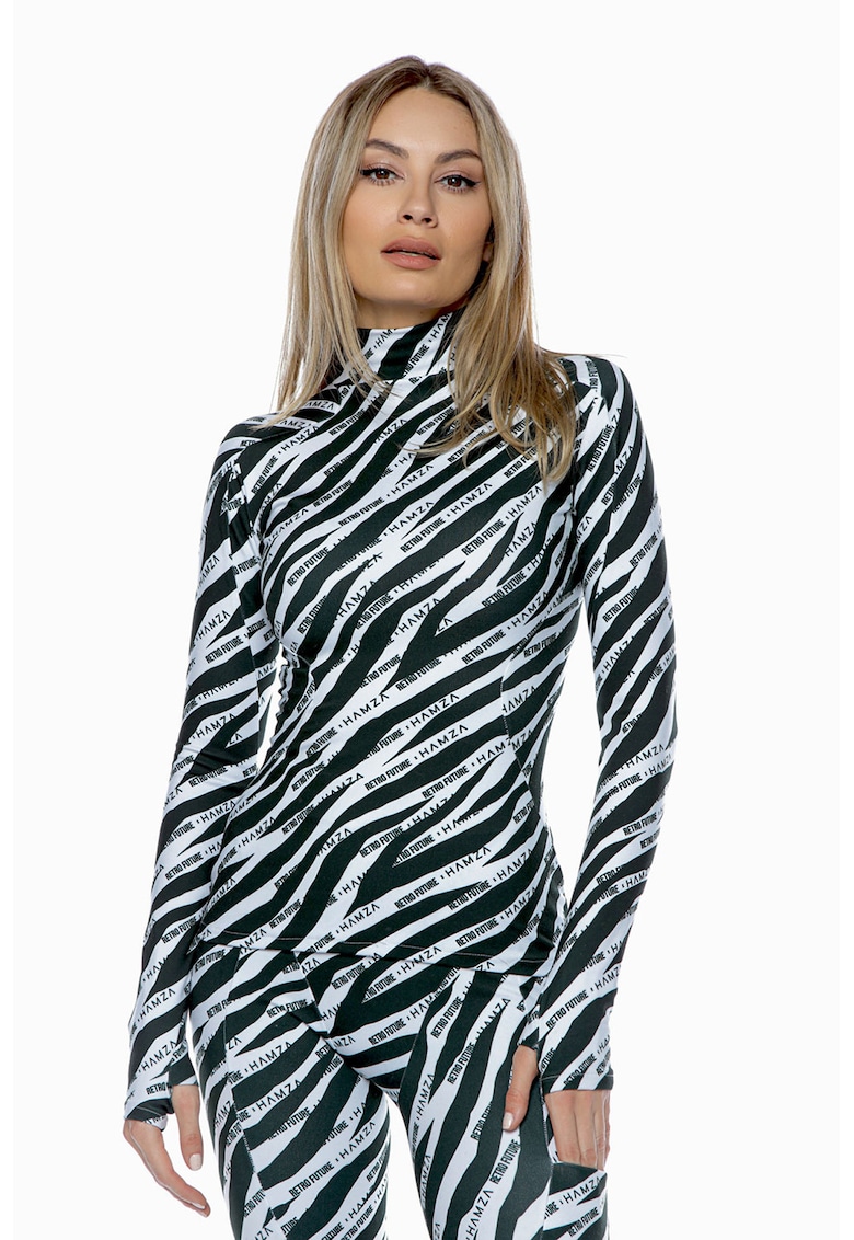 Bluza cu imprimeu zebra si slituri pentru degete Bluză imagine noua