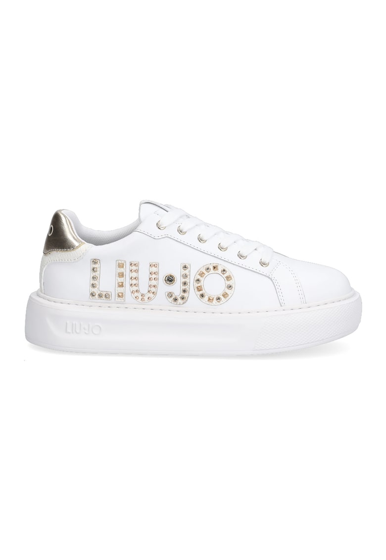 Pantofi sport cu platforma si aplicatie logo - Auriu/Alb optic