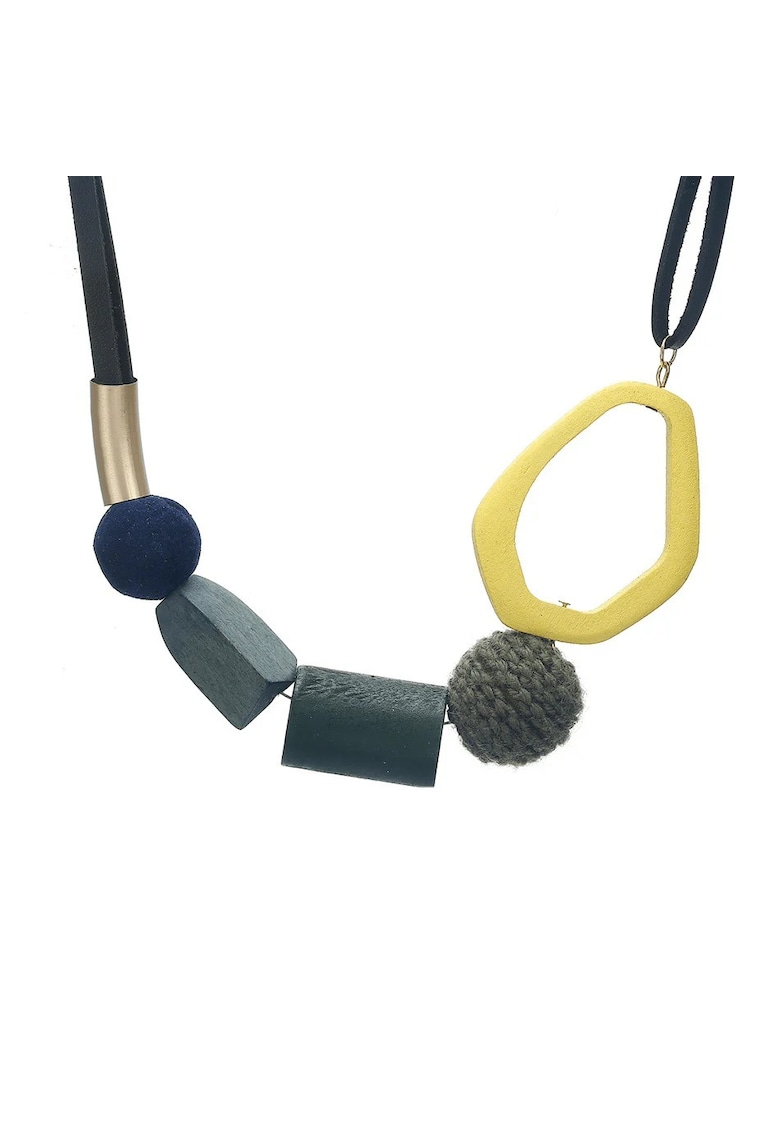 Colier negru - cu piese geometrice verzi si galbene - Mauno C4 -