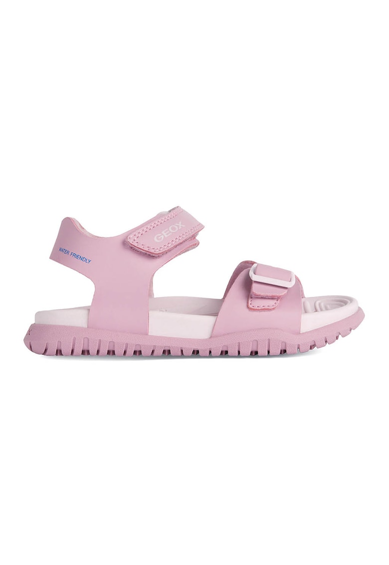 Sandale de piele ecologica cu velcro - Roz