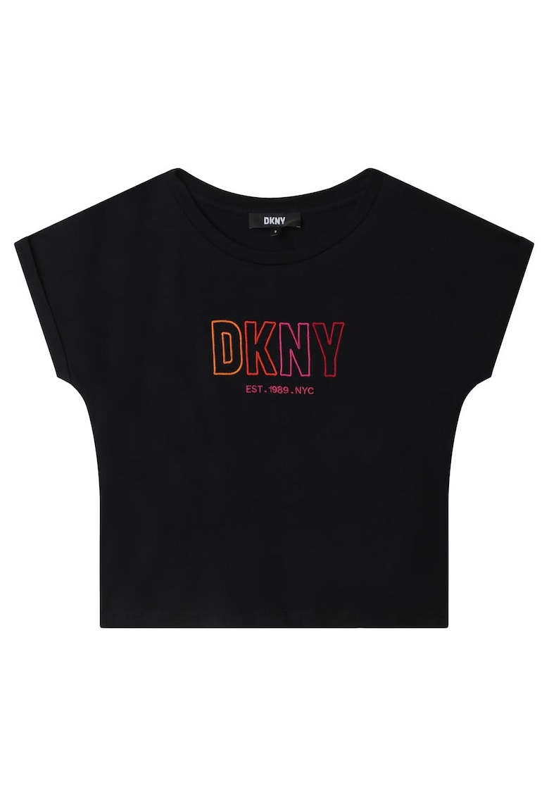 Tricou de bumbac cu logo brodat - Negru/Galben/Portocaliu