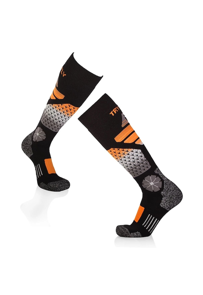 Sosete schi 3/4 lungi lana merino - Negru Portocaliu