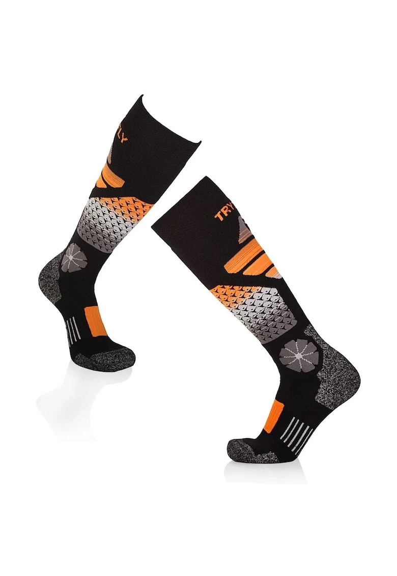 Sosete schi 3/4 lungi lana merino - Negru Portocaliu