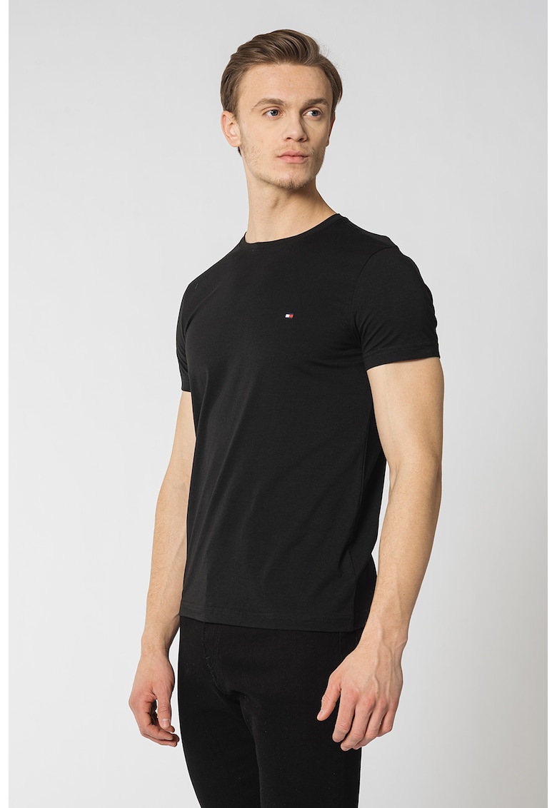 Tricou slim fit cu decolteu la baza gatului