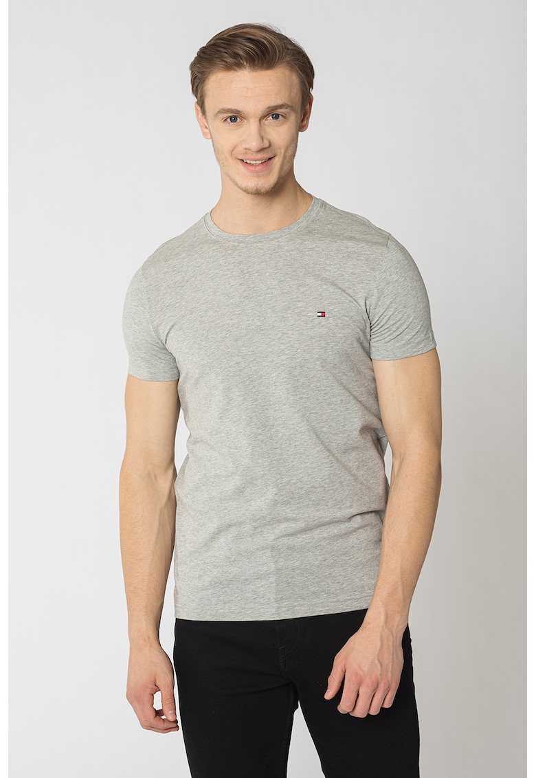 Tricou slim fit cu decolteu la baza gatului