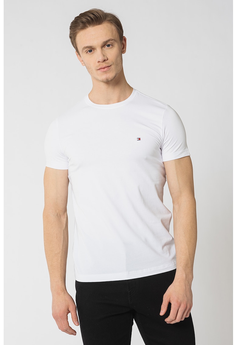 Tricou slim fit cu decolteu la baza gatului