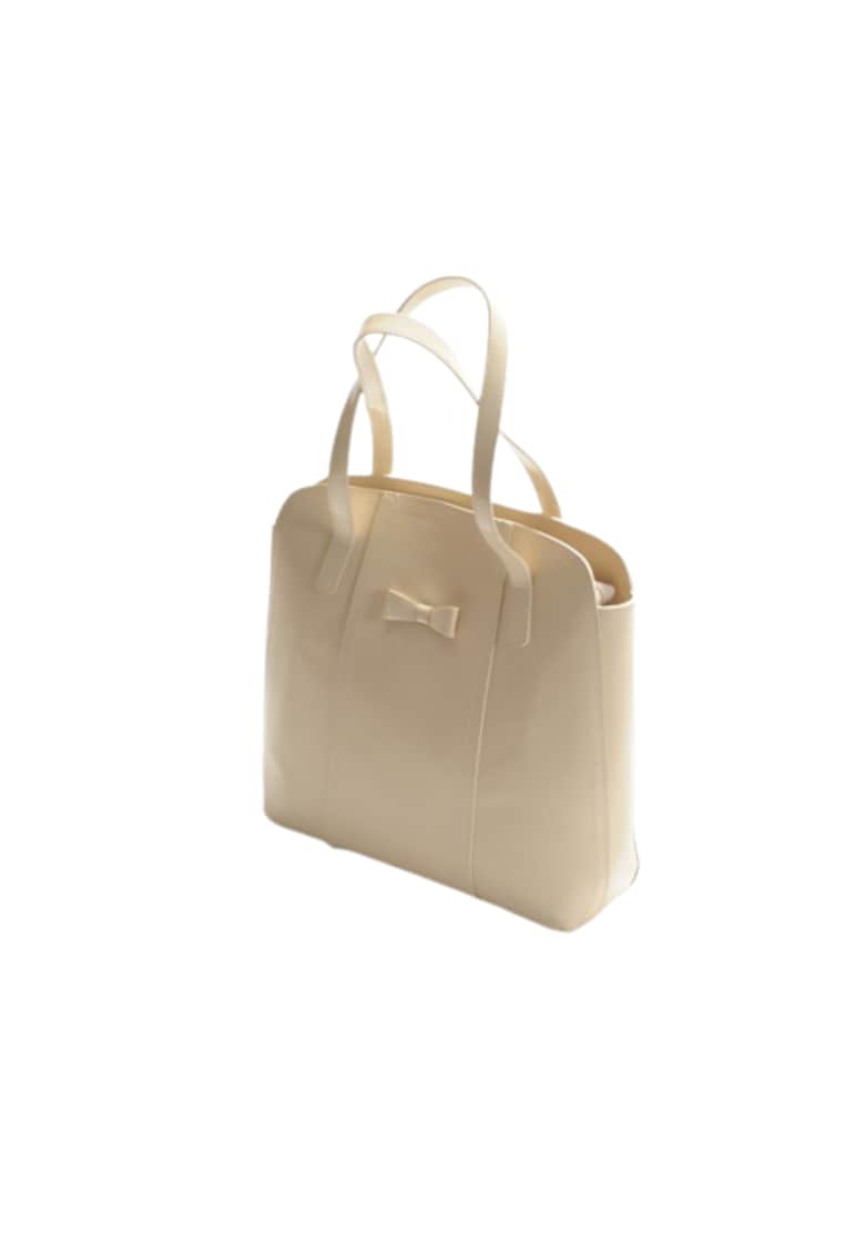 Geanta dama piele - Papion mare - crem - 37x10x32 cm