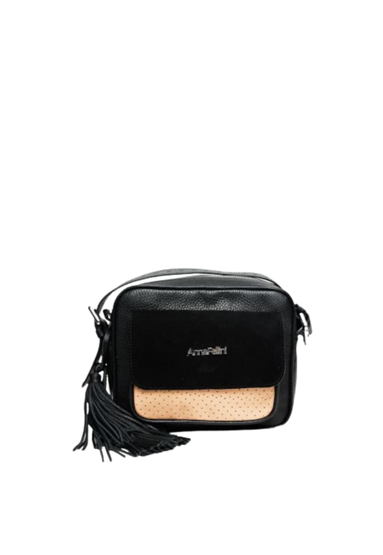 Geanta dama piele -  Lucy - natur negru - 22x10x17 cm