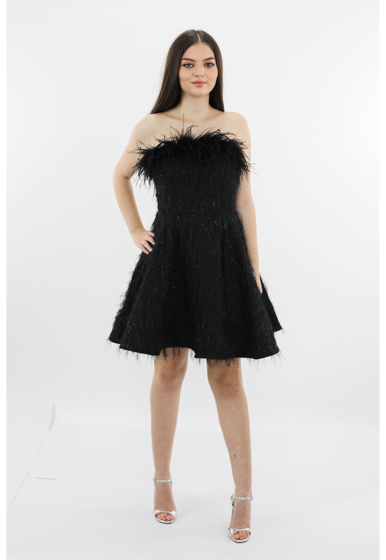 Rochie Neagra Scurta Cu Pene NATALYA