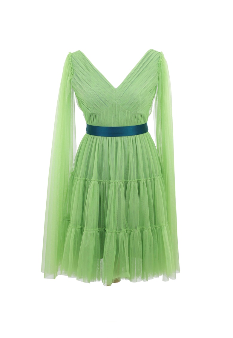Rochie de seara midi din tul cu centura DARINNA - Verde deschis