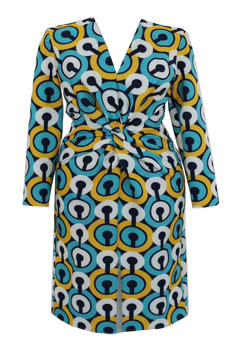 Rochie midi cu nod si imprimeu geometric JACKIE