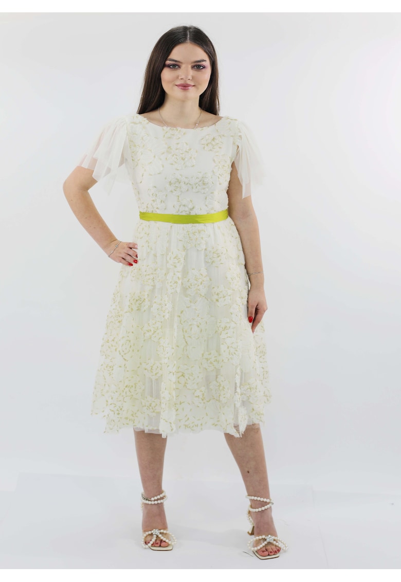 Rochie midi din broderie alb unt CRISYA